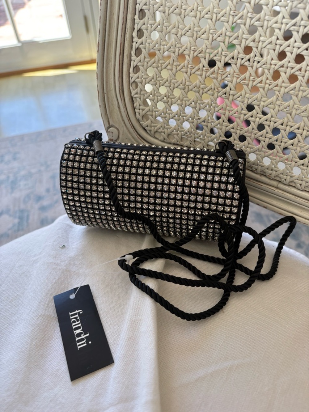 Franchi Black Crystal Mini Cylinder Crossbody